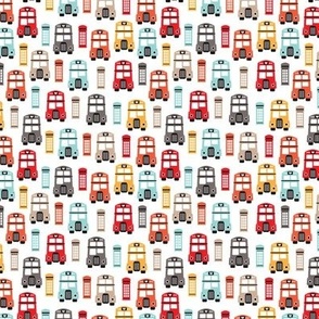 Colorful London UK travel icons double decker bus and telephone booth british travel icons red orange blue on white