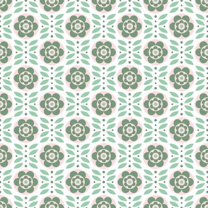 Pastel Green and Pink Geometric Flower Pattern