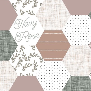 Navy Rose: Brayden Font on Hexagons Mauve, Laurel, Taupe