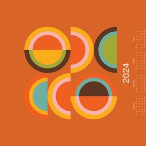 2024 Calendar Tea Towel 70s Bauhaus Rainbow Orange