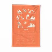 2024 Tea Towel Calendar Medieval Nautical Sea Creatures Orange