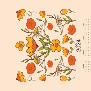 2024 Tea Towel Calendar - Retro Floral 70s Style Flowers