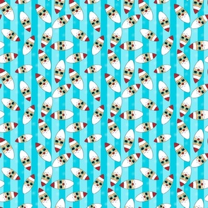 Tropical Christmas // Santa on the surfboard // hawaii paradise // blue background // stripes and Snowflakes (small)