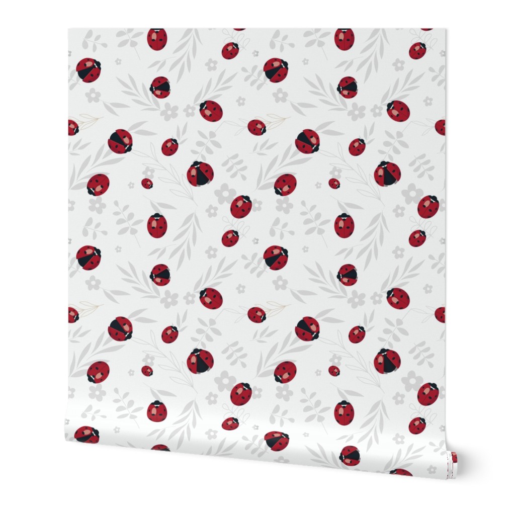 lady bug - white and grey -WALLPAPER
