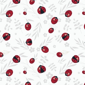 lady bug - white and grey -WALLPAPER