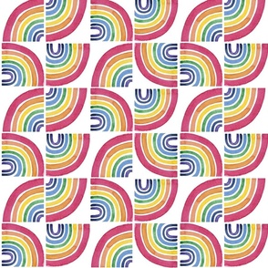 rainbow patchwork on white - medium scale