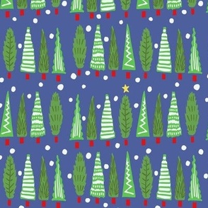 Christmas trees on blue