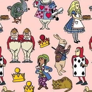 Alice in Wonderland characters on pink / peach background