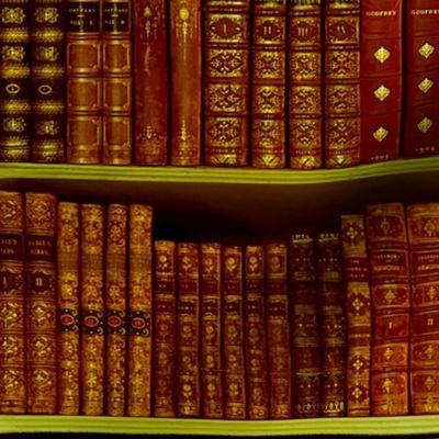 Antique Vintage  books on bookshelves 24” repeat Rich red hues