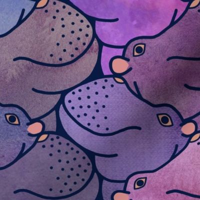 Heads Up Hippos! 24-inch repeat purple watercolours