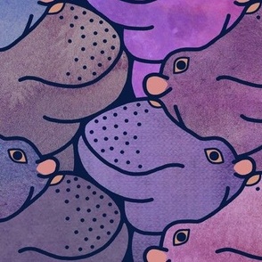 Heads Up Hippos! 24-inch repeat purple watercolours