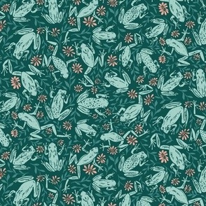 Frogs and Flowers Scattered Block Print - Medium