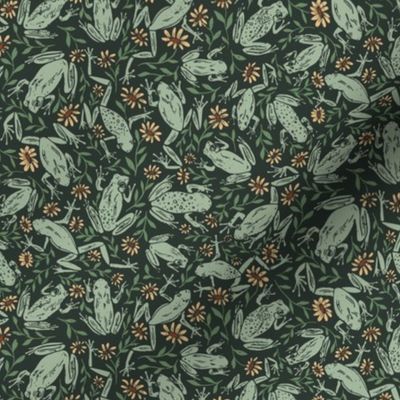 Frogs and Flowers Scattered Block Print - Medium