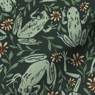 Frogs and Flowers Scattered Block Print - Jumbo