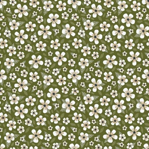 Chalky Ditsy Spring Flowers on Green  (Medium Scale) - St. Patrick's Day Florals