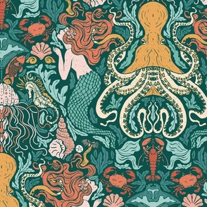 Mermaids and Ocean Life Damask - Jumbo Scale