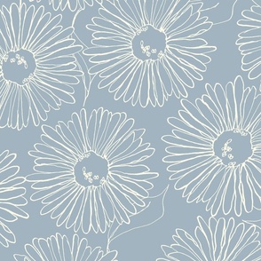 Tossed Daisy Chain blue and cream