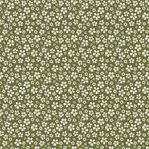 Chalky Ditsy Spring Flowers on Dark Forest Green (Small Scale) - St. Patrick's Day Florals