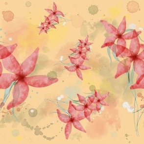 Red Flowers on yellow background splashes
