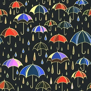 Raining Umbrellas - Black + Blue + Red ( Small )