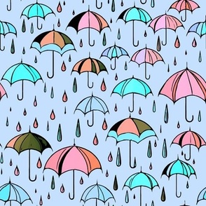 Raining Umbrellas- Blue +Pink (Small)