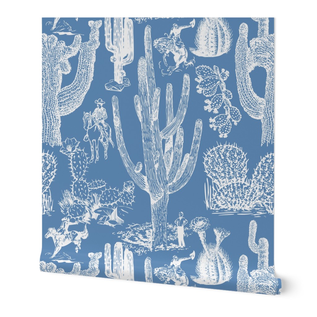 Western Cactoile in Chinoiserie Blue + White