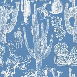 Western Cactoile in Chinoiserie Blue + White