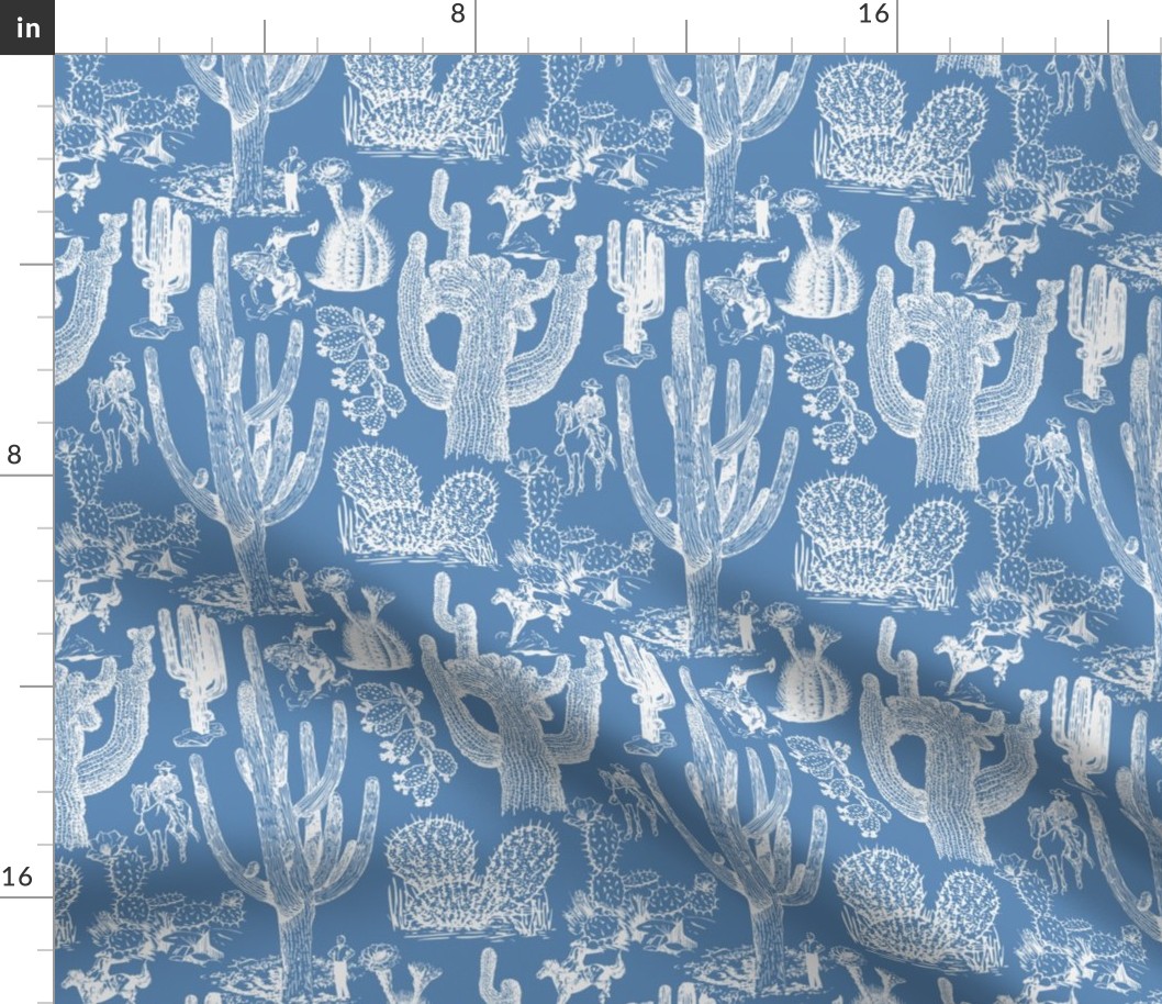 Western Cactoile in Chinoiserie Blue + White