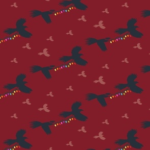 Grackles and Christmas Lights - on red (small)