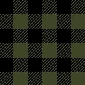 Buffalo check / buffalo plaid dark olive loden green and black checkers - small 1x1