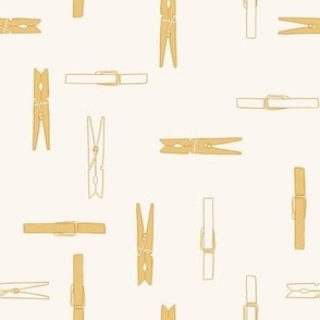 Vintage Modern Cottagecore Mustard Yellow  and Cream Clothespin Pattern
