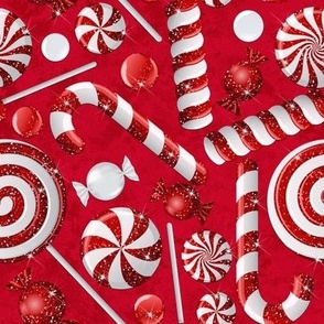 Christmas candy Toss cane peppermints Red white lollipop sparkles 