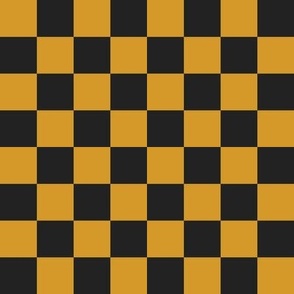 Checkerboard // medium print // Mod 80s Retro Contrasting Geometric Checks - Dusty Black on Golden Yellow