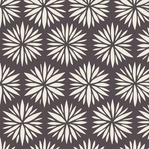 floral hexagons - creamy white_ purple brown - geometric flowers