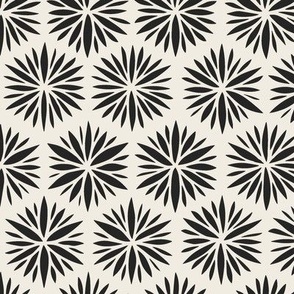 floral hexagons - creamy white_ raisin black - black and white geometric flowers