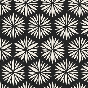 floral hexagons - creamy white_ raisin black 02 - black and white geometric flowers