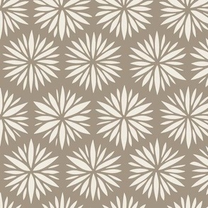 floral hexagons - creamy white_ khaki brown 02 - geometric flowers