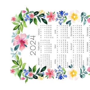 Floral & Foliage Elegance: 2024 Calendar Design-white backgground