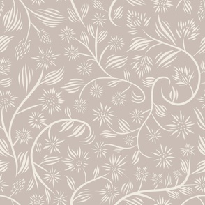 large scale // flowery - creamy white_ silver rust blush - calligraphy floral // 24 inch repeat