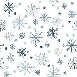 Snowflakes Watercolor Indigo in White 6x6