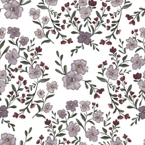 Jumbo - Delicate Vintage Watercolour Florals - White