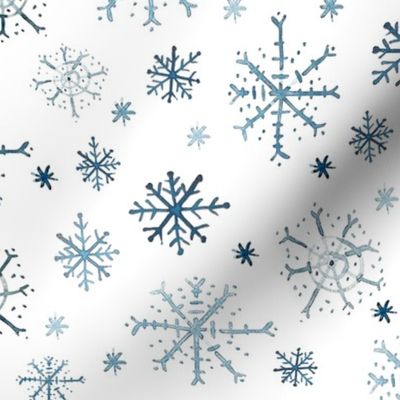 Snowflakes Watercolor Indigo in White Large12x12