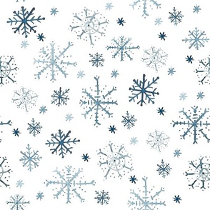 Snowflakes Watercolor Indigo in White Large12x12
