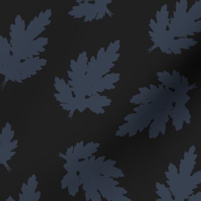 Autumnal Falling Leaves in Navy Blue on Charcoal Black - Medium  Scale