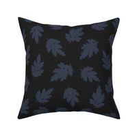 Autumnal Falling Leaves in Navy Blue on Charcoal Black - Medium  Scale