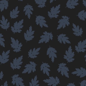 Autumnal Falling Leaves in Navy Blue on Charcoal Black - Medium  Scale