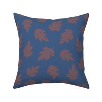 Autumnal Falling Leaves in Burnt Orange on Denim Blue - Medium Scale