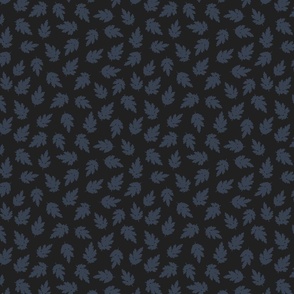 Autumnal Falling Leaves in Navy Blue on Charcoal Black - Small Scale