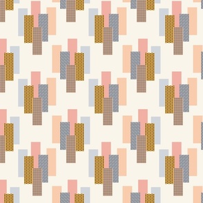 Simple geometric abstract buildings - cream, pastel pink, powder blue, mustard yellow, cream and white    // Big scale