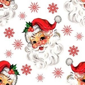New! Merry Retro Santa Red snowfllakes 